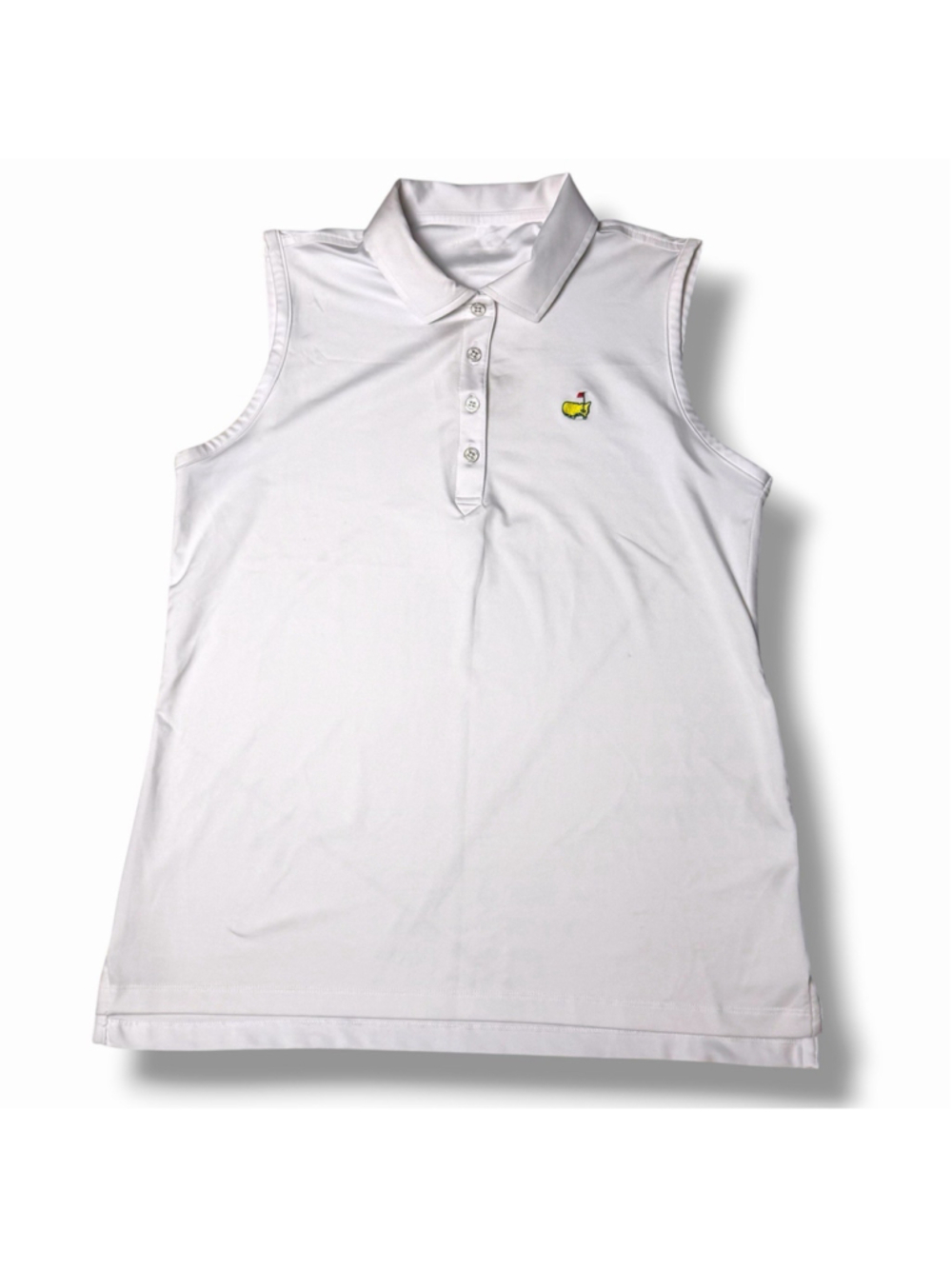Magnolia Lane Womens Masters Augusta Sleeveless White Gold Polo L UPF 50+ READ